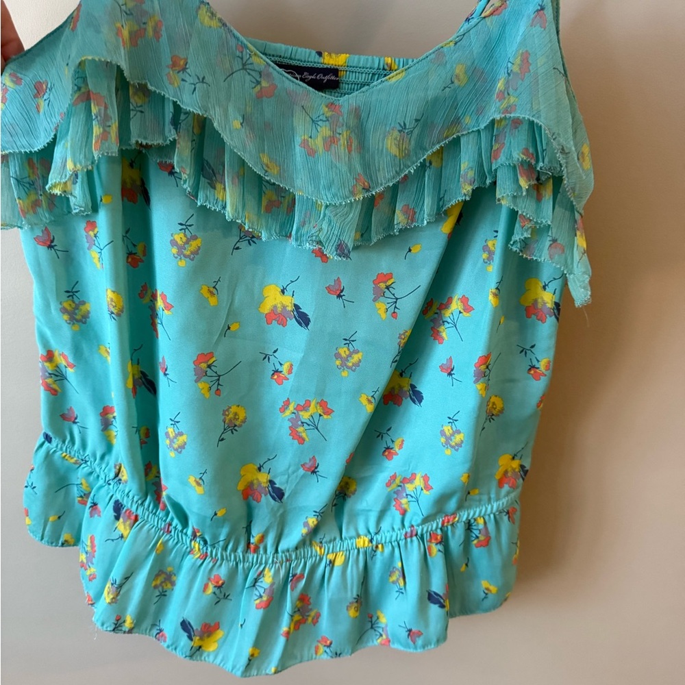 American Eagle Outfitters Turquoise Floral Top